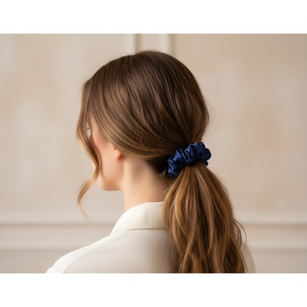 Тъмно синьо копринено скрънче в косата - по-малък размер