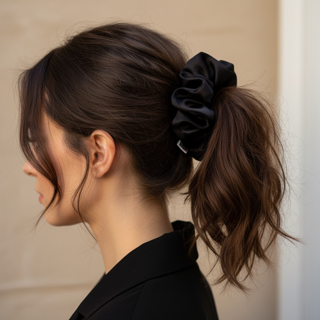Черно скрънче в косата - много по-голям размер