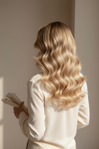 Гръб на жена с накъдрена коса и копринени ролери