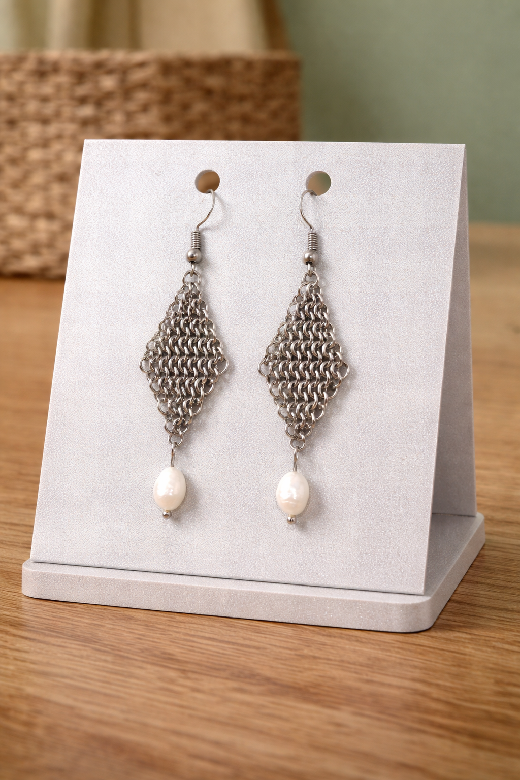 Chainmail обеци с естествени перли