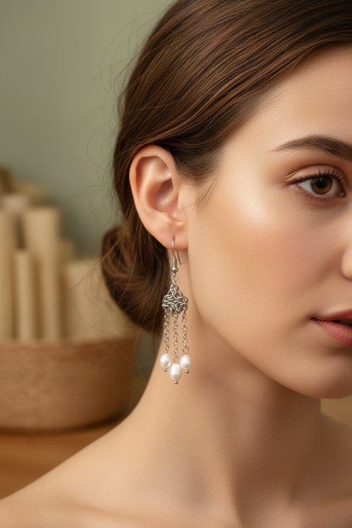 Lifestyle снимка с обеци chainmail и перли